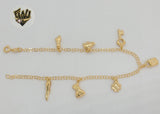 (1-0111) Gold Laminate - 3mm Link Charms Anklet - 10" - BGF - Fantasy World Jewelry
