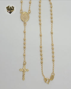 (1-3313) Gold Laminate - 3mm Beads Rosary Necklace - 16" - BGF. - Fantasy World Jewelry