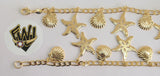 (1-0620) Gold Laminate Bracelet- 4mm Figaro Link Bracelet w/Charms -7.5''-BGF - Fantasy World Jewelry