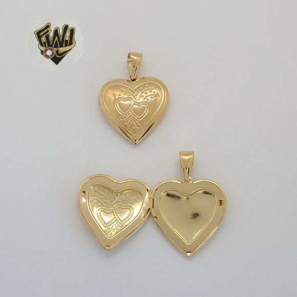 (1-2408) Laminado de Oro - Colgantes de Corazón con Medallón Abierto - BGF