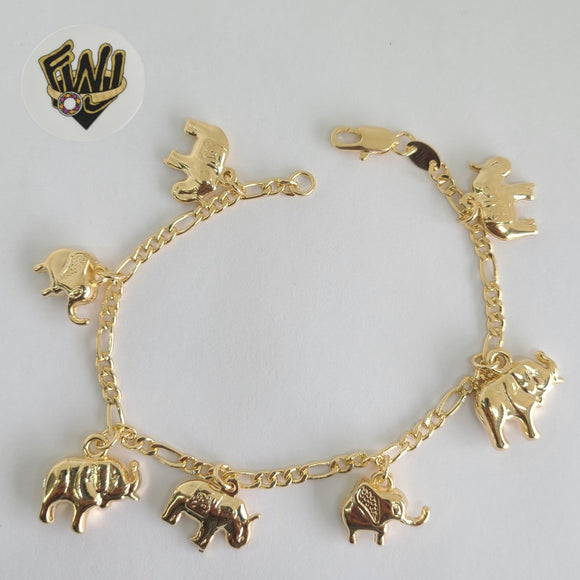 (1-0528) Gold Laminate Bracelet -2.5mm Figaro Bracelet w/Elephant- 7.5''-BGO - Fantasy World Jewelry