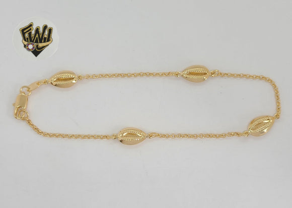 (1-0243) Gold Laminate - 2mm Rolo Link Shell Anklet - 10