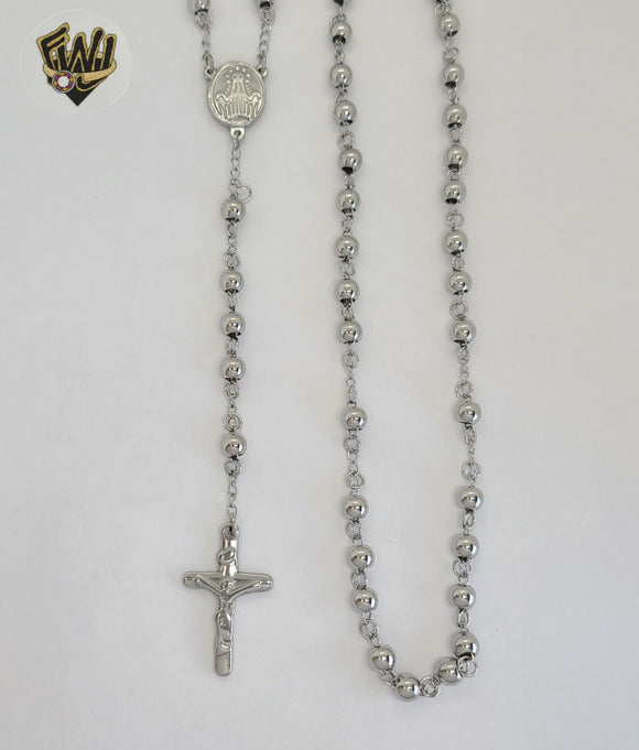 (4-6007-2) Stainless Steel - 6mm Rosary Necklace - 26
