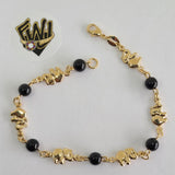 (1-0539) Gold Laminate Bracelet -5.5mm Bracelet w/Elephants and Beads- 7.5''-BGO - Fantasy World Jewelry