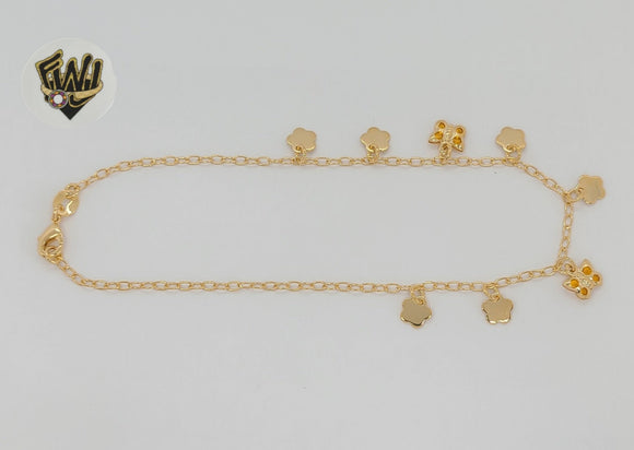 (1-0053) Gold Laminate - 2mm Rolo Link Charms Anklet - 10” - BGF