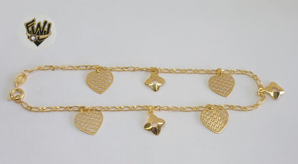 (1-0192) Gold Laminate - 2.5mm Figaro Anklet w/Charms - 10
