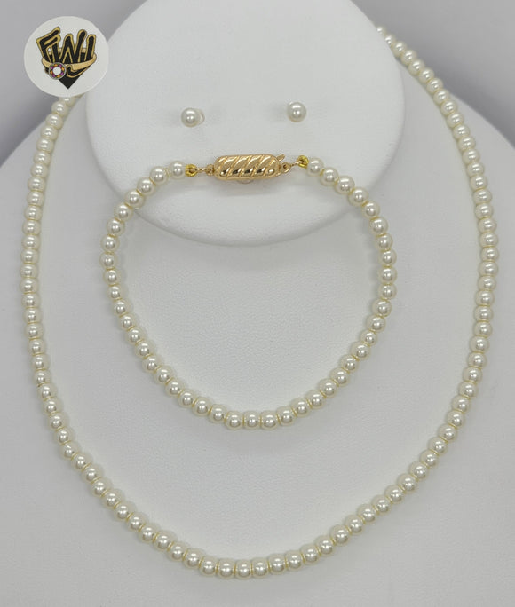 (MSET-19) Gold Laminate - Mallorca Pearls Set - Fantasy World Jewelry