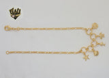(1-0205) Laminado de oro - Tobillera con dijes de playa Figaro Link de 2,5 mm - 10" - BGF