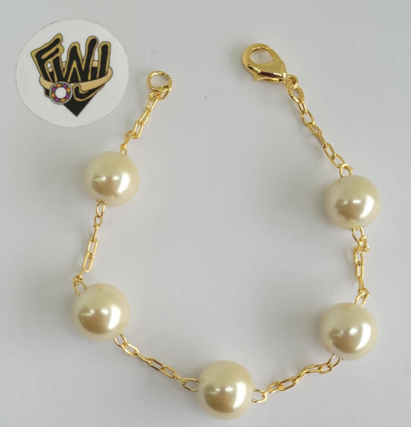 (1-0730) Gold Laminate -2mm Rolo Link Bracelet w/ Pearls- 7