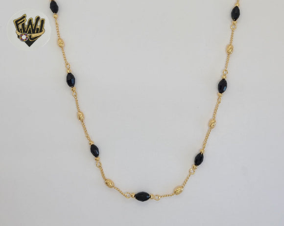 (1-1563) Gold Laminate - 4mm Black Beads with Curb Link Chain - BGF