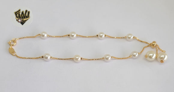 (1-0191) Gold Laminate - 1mm Box Link Anklet w/Pearls- 10