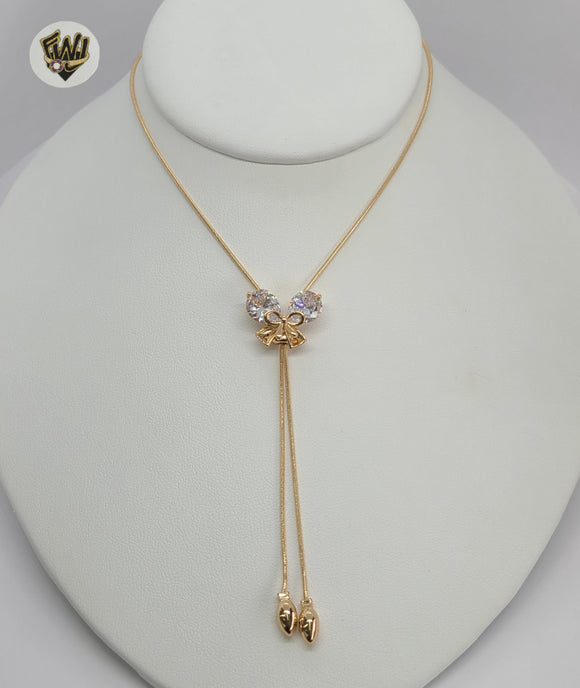 (1-6468) Gold Laminate - Adjustable Bow Necklace - BGO - Fantasy World Jewelry