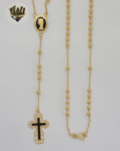 (1-3349) Gold Laminate - 3.5mm Mary Virgin Rosary Necklace - 18" - BGO.