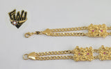 (1-0515-1) Gold Laminate Bracelet -Link Bracelet w/ Design- 7.5''-BGO - Fantasy World Jewelry