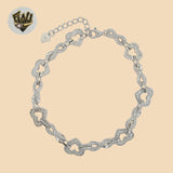 (2-0444) 925 Sterling Silver - 9mm Zircon Hearts Link Bracelet.