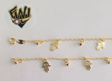 (1-0610) Gold Laminate Bracelet-2.5mm Link Bracelet w/Charms -7.5''-BGF - Fantasy World Jewelry
