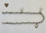 (4-3303) Stainless Steel - 5mm Rolo Link w/ Charms Anklet - 9.5" - Fantasy World Jewelry