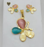 (4-9016) Stainless Steel - Colorful Butterfly Set. - Fantasy World Jewelry