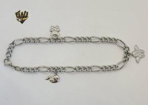 (4-3302) Stainless Steel - 5mm Figaro Link Charms Anklet - 9.5" - Fantasy World Jewelry