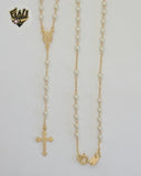 (1-3350-1) Gold Laminate - 3mm Miraculous Virgin Pearls Rosary Necklace - 18" - BGF.