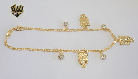 (1-0259) Gold Laminate - 2mm Figaro Anklet w/Charms - 10