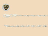 (2-0137) 925 Sterling Silver - 2mm Singapore Anklet - 10" - Fantasy World Jewelry