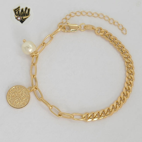 (1-0456) Gold Laminate Bracelet - Curb Link and Paper Clip Bracelet - BGF - Fantasy World Jewelry