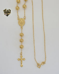(1-3304-1) Gold Laminate - 6mm Miraculous Virgin Rosary Necklace - 18" - BGO.