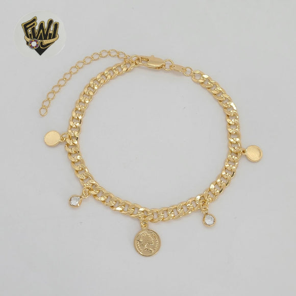 (1-0719) Gold Laminate - 5mm Curb Link Medals Bracelets - BGF