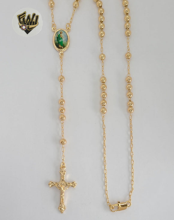 (1-3354) Gold Laminate - 5mm Saint Jude Thaddeus Rosary Necklace - 24