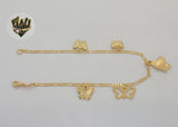 (1-0208-1) Gold Laminate - 3mm Figaro Link Butterflies Anklet - 10” - BGF