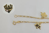 (1-0559) Gold Laminate Bracelet-2mm Figaro Link Bracelet w/Charms -7.5''-BGO - Fantasy World Jewelry