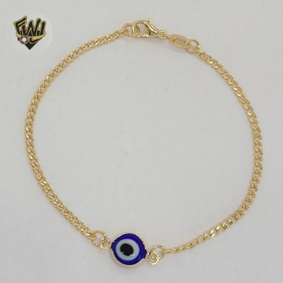 (1-0676) Gold Laminate Bracelet - Curb Link Evil Eye Bracelet - 7.5