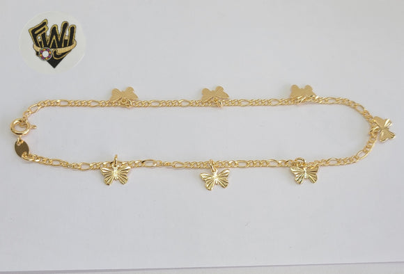 (1-0187) Gold Laminate - 2mm Figaro Anklet with Charms - 10