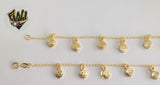 (1-0621) Gold Laminate Bracelet- 2mm Cuban Link Bracelet w/Charms -7''-BGO - Fantasy World Jewelry