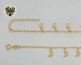 (1-0245) Gold Laminate - 2mm Paper Clip Link Charms Anklet - 10" - BGF - Fantasy World Jewelry