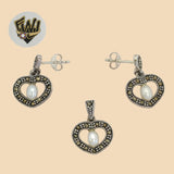 (2-6821) 925 Sterling Silver - Heart Pearl Set. - Fantasy World Jewelry