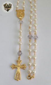 (1-3353) Gold Laminate - 6mm Pearls Rosary Necklace - 24''- BGO. - Fantasy World Jewelry