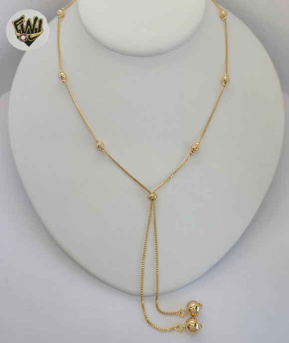 (1-6079) Laminado de Oro - Collar de Bolas Ajustables con Eslabones de Caja - BGF