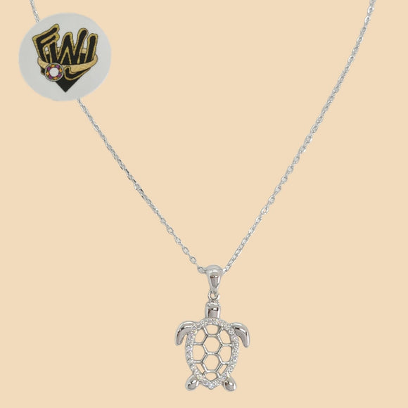 (2-66097) 925 Sterling Silver - 1mm Link Zircon Turtle Necklace. - Fantasy World Jewelry