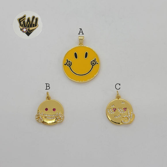 (1-2238-3) Laminado de Oro - Colgantes Happy Face - BGO