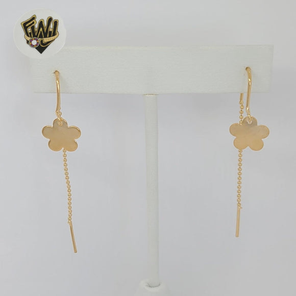 (1-1233) Gold Laminate - Flower Long Earrings - BGF
