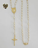 (1-3333) Laminado de oro - Collar con rosario de perlas de Nuestra Señora de la Caridad de 5,5 mm - 22" - BGO.