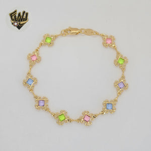 (1-0647) Gold Laminate - 9.5mm Alternative Link Multicolor Bracelet - 7" - BGF