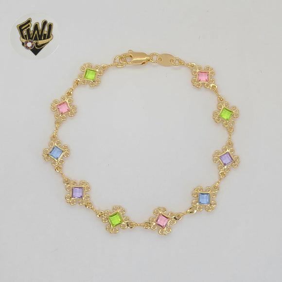 (1-0647) Gold Laminate - 9.5mm Alternative Link Multicolor Bracelet - 7