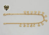 (1-0153) Gold Laminate - 3mm Curb Link Heart Anklet - 10” - BGF