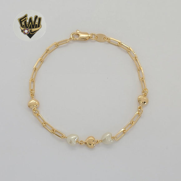 (1-0751) Gold Laminate - 3.5mm Paper Clip Link Heart Bracelet - 7.5