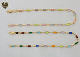 (1-0122) Gold Laminate - 3mm Multicolor Zircon Anklet - 10" - BGF - Fantasy World Jewelry