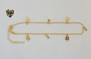 (1-0181) Gold Laminate - 2mm Anklet with Charms - 9.5" - BGF - Fantasy World Jewelry