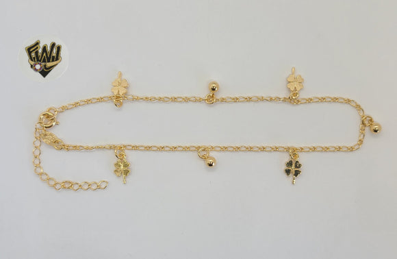 (1-0181) Gold Laminate - 2mm Anklet with Charms - 9.5